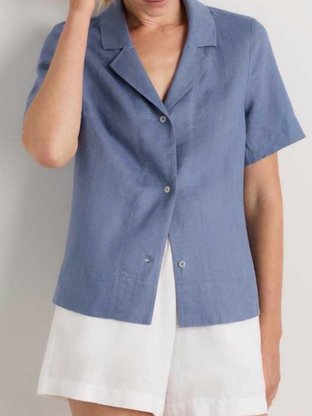 Quince 100% European Linen Short Sleeve Shirt in Blue Small